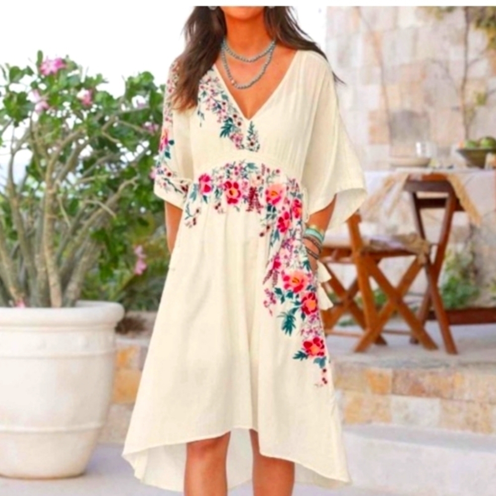 Sundance Embroidered Floral Artful Vines Dress Boho Cottagecore XS